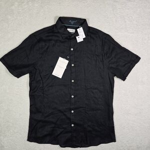 Ike Behar 100% Pure Linen Luxe Travel S/S Black Button Shirt Mens Medium $95 M